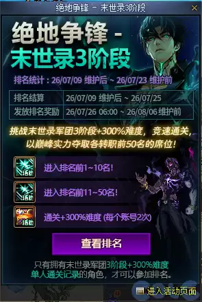 DNF末世录4倍率排名攻略活动