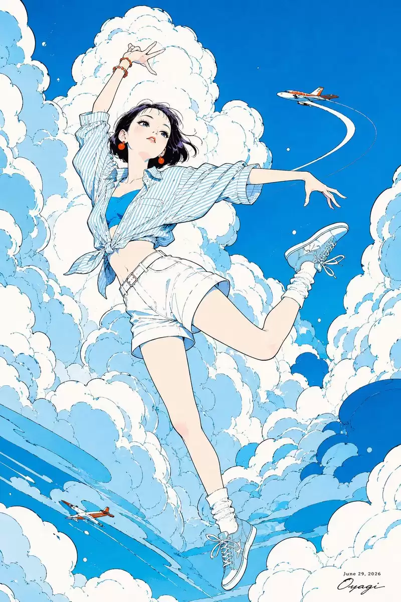 漂浮于夏日云端的动漫少女