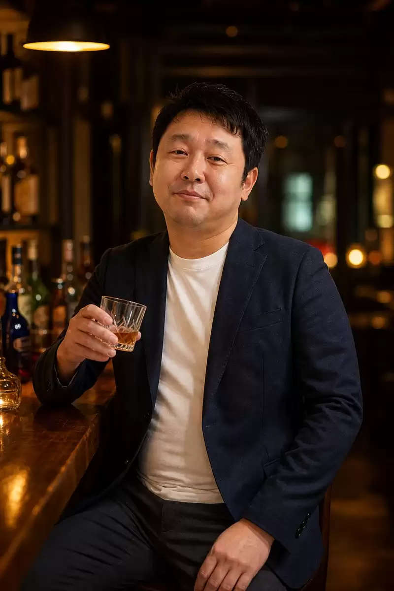 威士忌酒吧中的中年男子