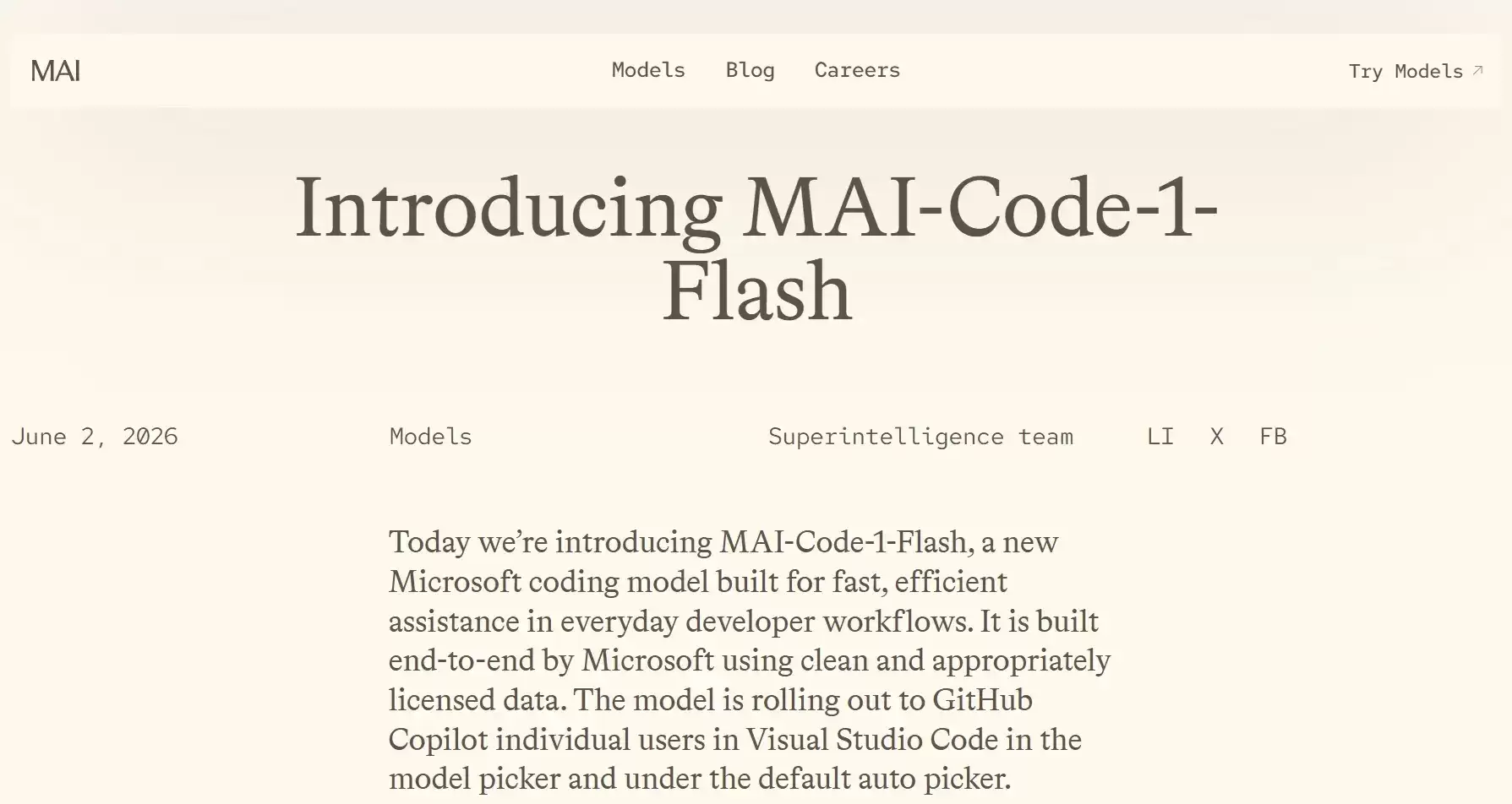 MAI-Code-1-Flash - 微软推出的代码生成及Agent开发模型
