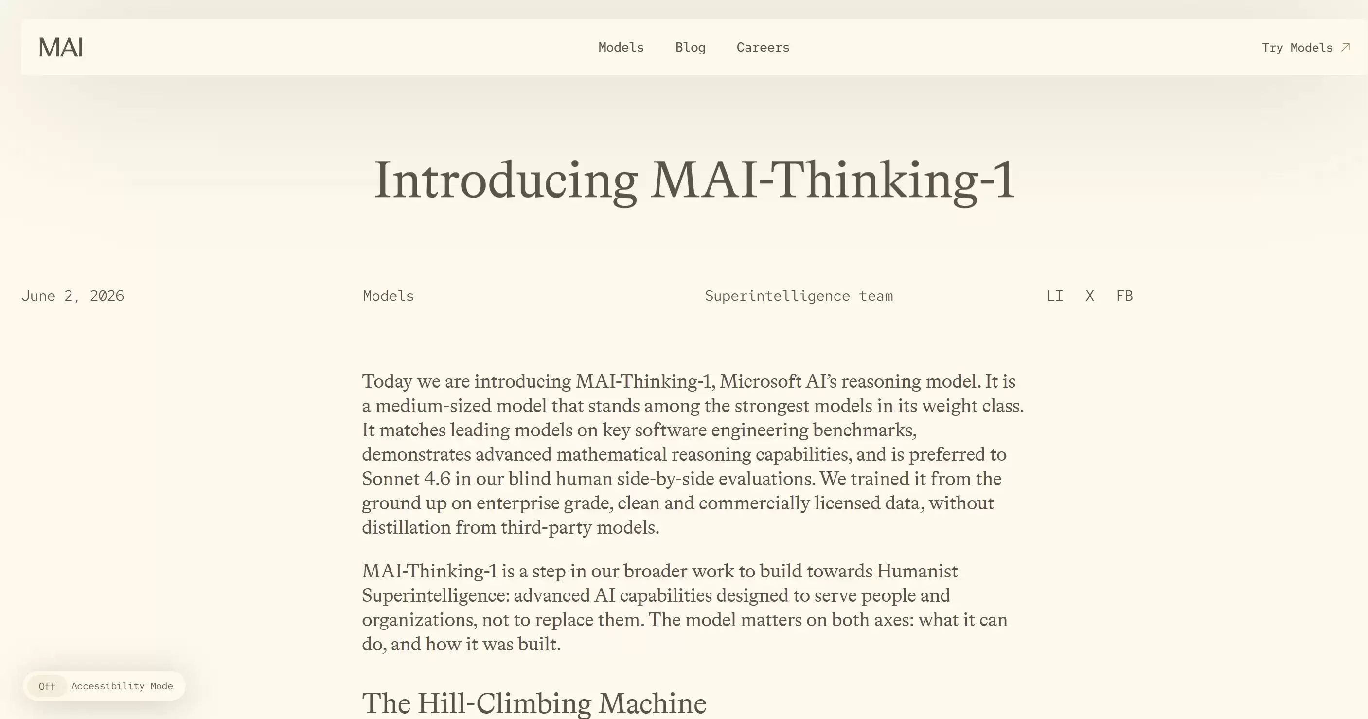 MAI-Thinking-1 – 微软开发的高级推理与代码生成模型
