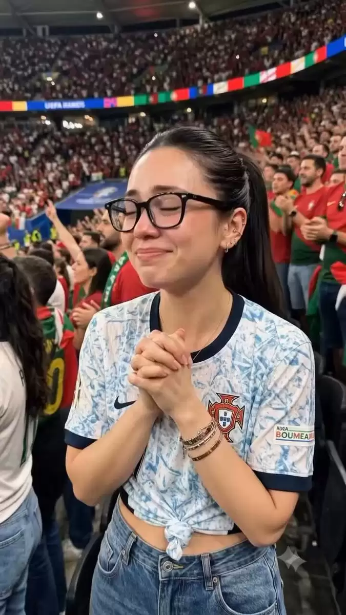 足球场上欣喜若狂的女性肖像:抓拍