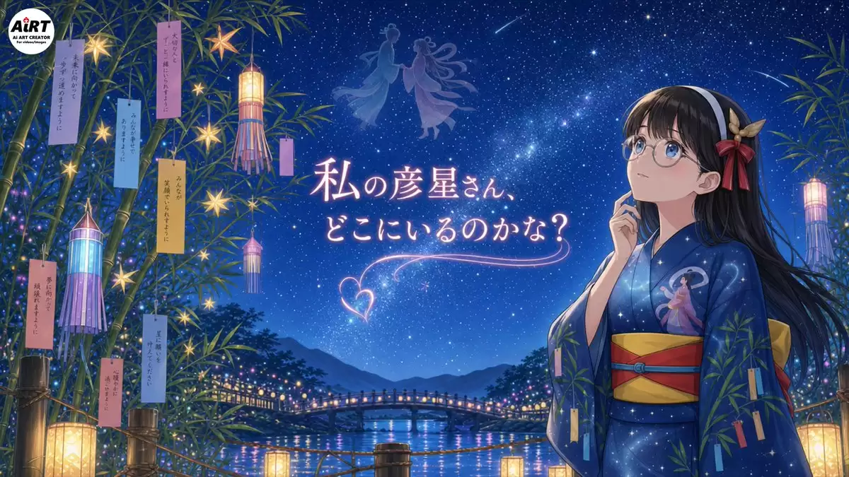 七夕星空下的少女