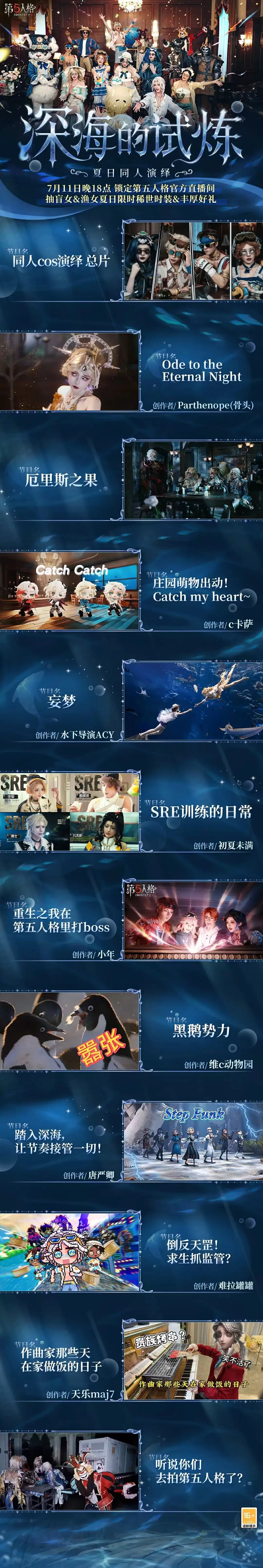 第五人格夏日同人演绎节目单献上！