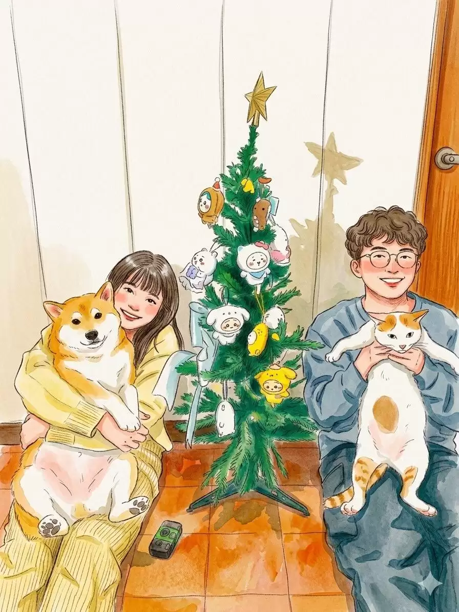 温暖水彩生活切片插画