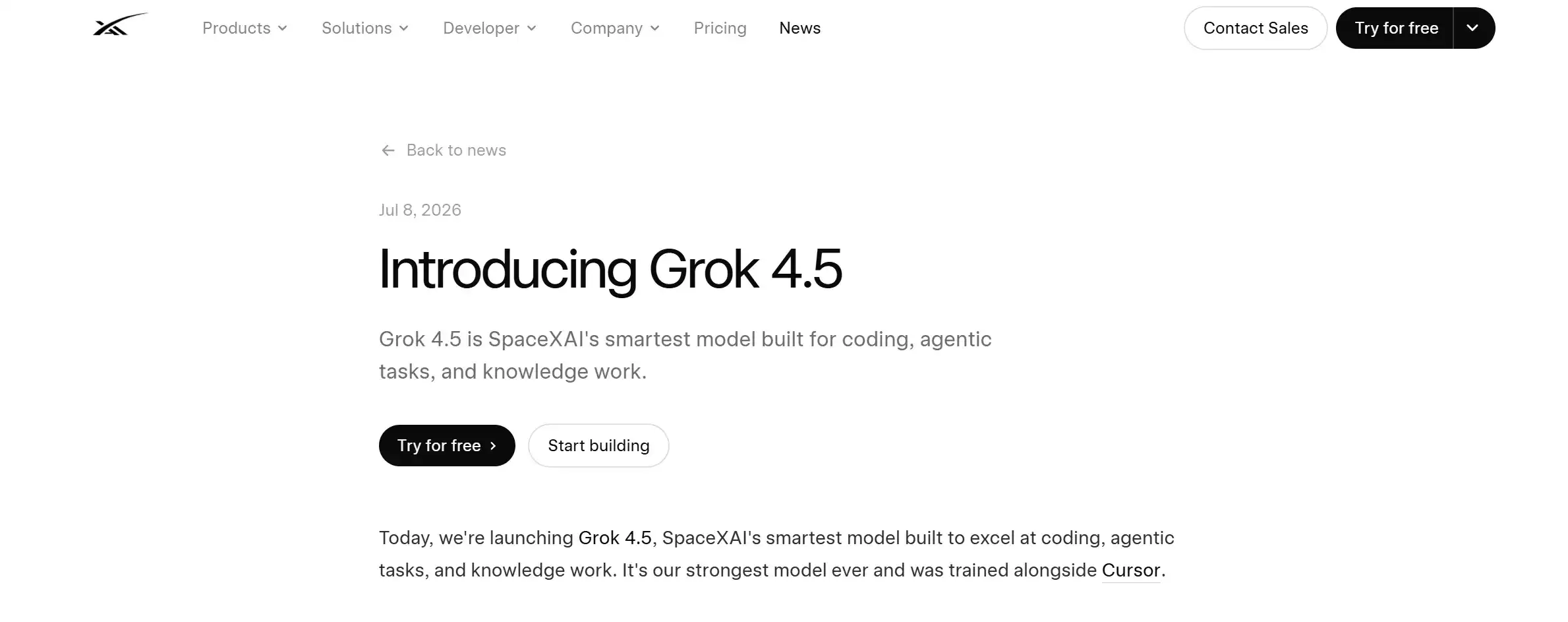 Grok 4.5 – SpaceXAI发布的编程与智能体大语言模型