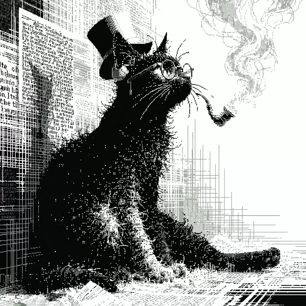 维多利亚风格像素艺术抽烟猫
