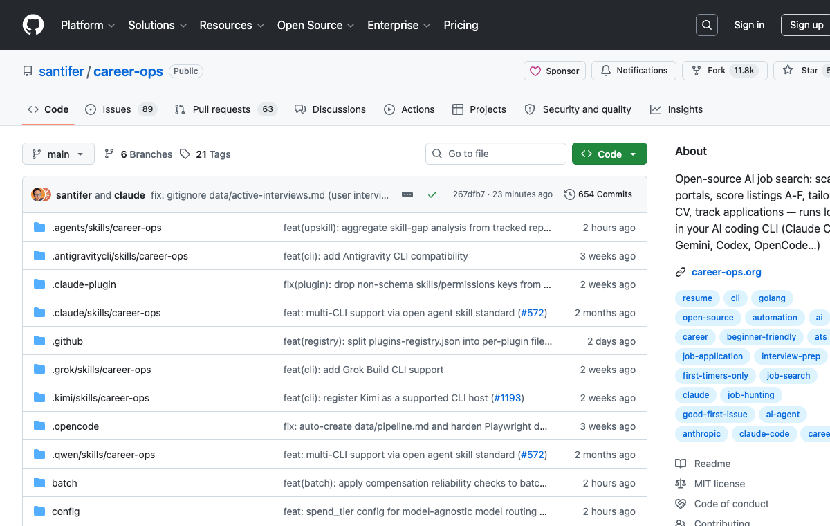 career-ops README Codex Integration 段落截图