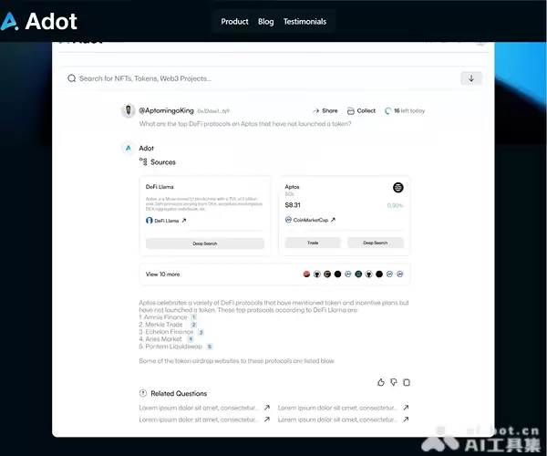 Adot-基于AI的 Web3 搜索引擎