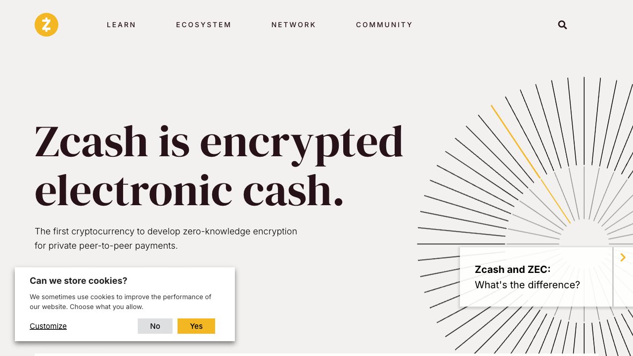 Zcash官方项目页面与隐私现金定位