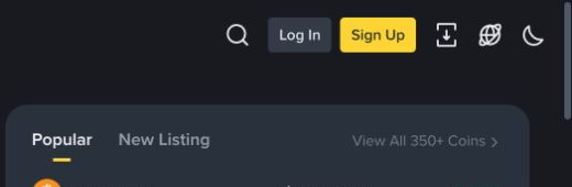 Binance 首页注册按钮旁的地球语言图标