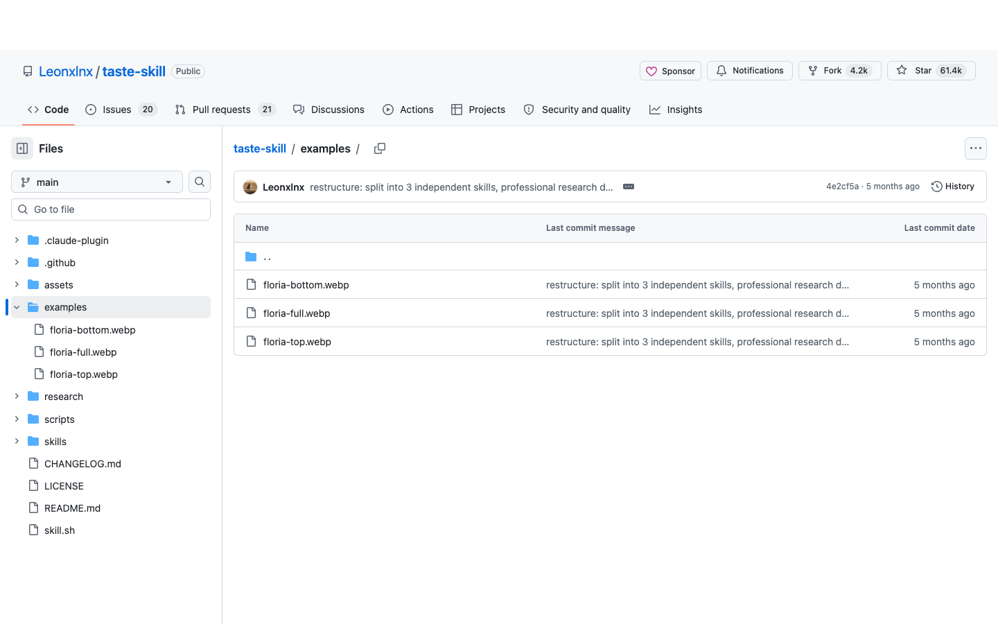 GitHub repository examples 文件夹页面展示 floria 示例文件
