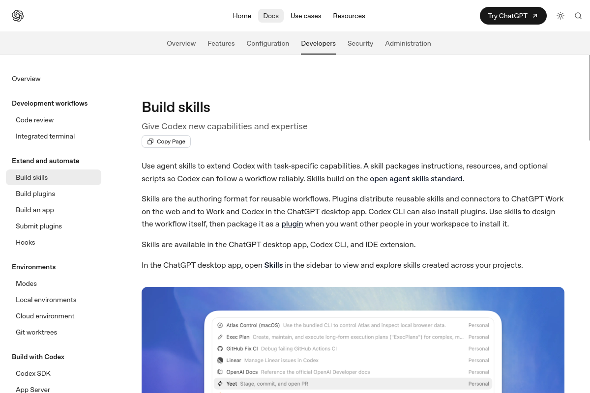 Codex Build skills 文档说明 Skill 由指令资源和可选脚本组成
