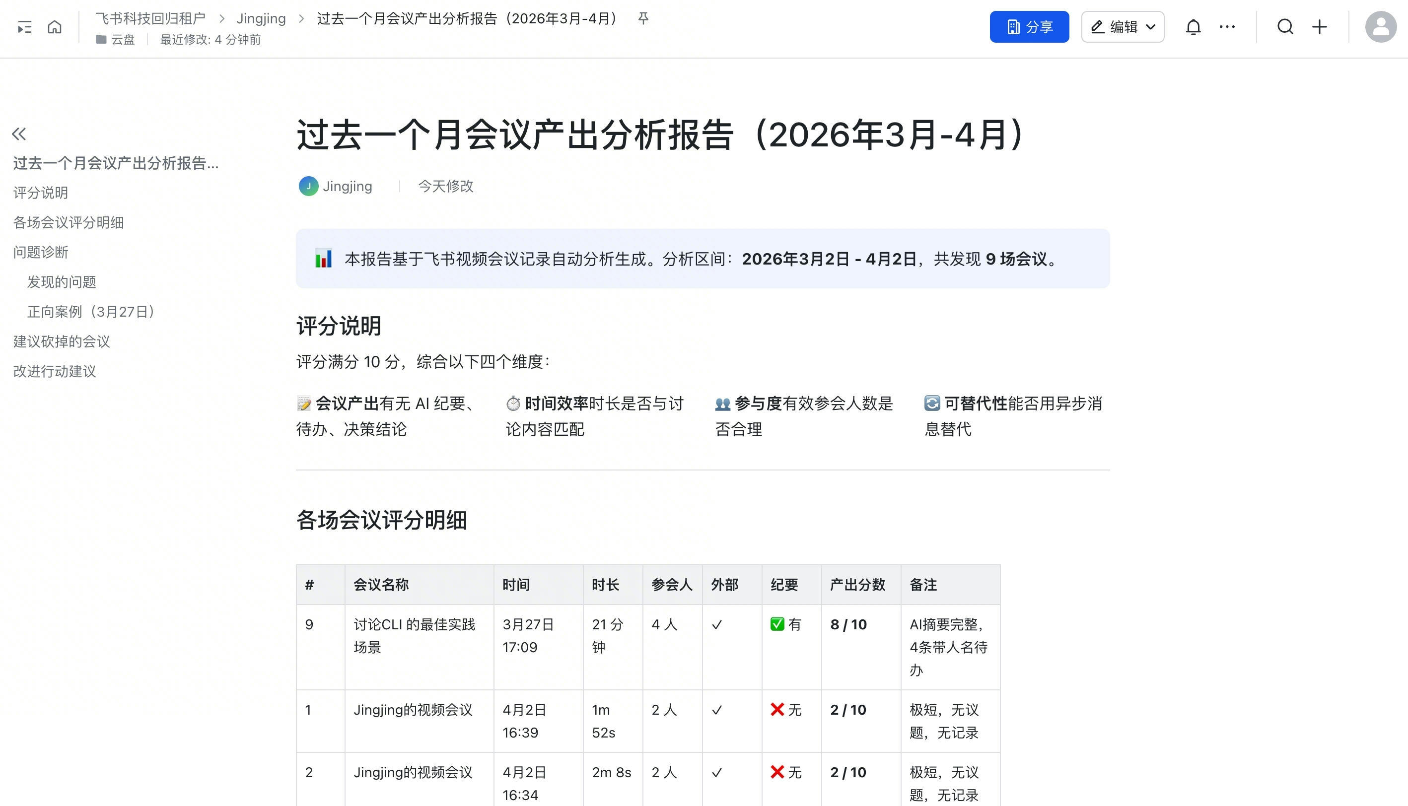 飞书官方案例中 Agent 生成会议产出分析报告