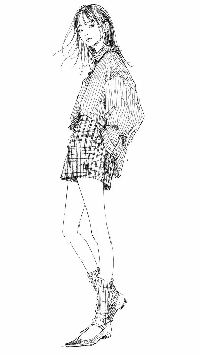 时尚漫画线稿少女