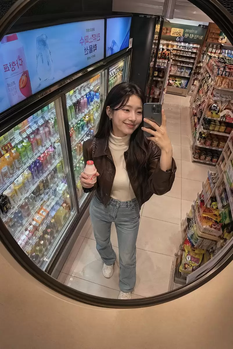 韩国便利店镜中自拍