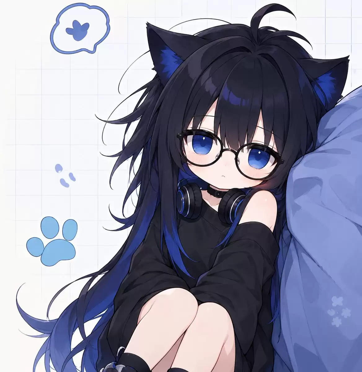 蓝黑配色的猫娘 Q 版