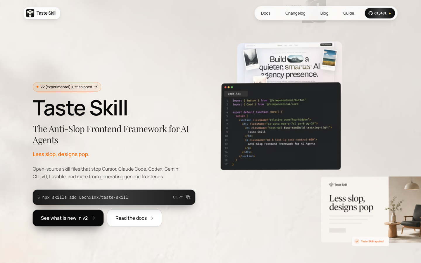 taste-skill 三个参数怎么用？让 Codex 调好布局、动效和密度