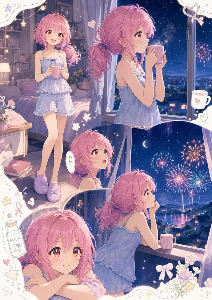 夏夜动漫烟花拼贴画
