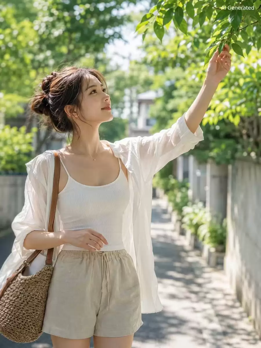 夏季住宅区街巷女性肖像