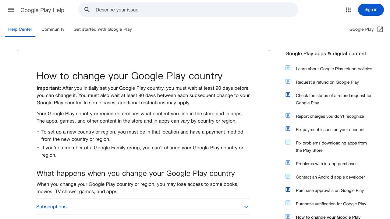 Google Play 官方说明国家地区会影响商店内容