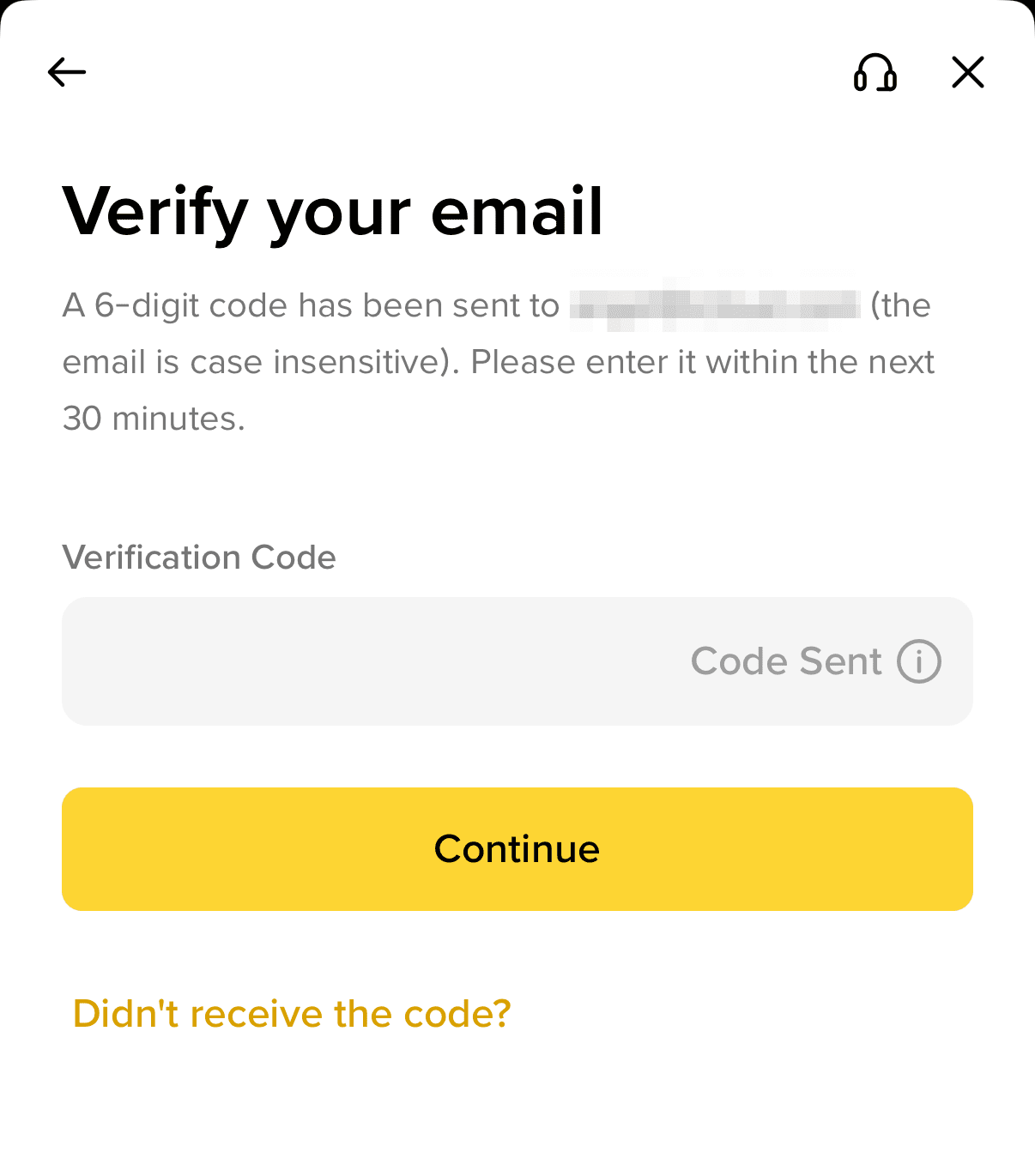 币安 iPhone Verify your email 邮箱验证码页面显示 Code Sent
