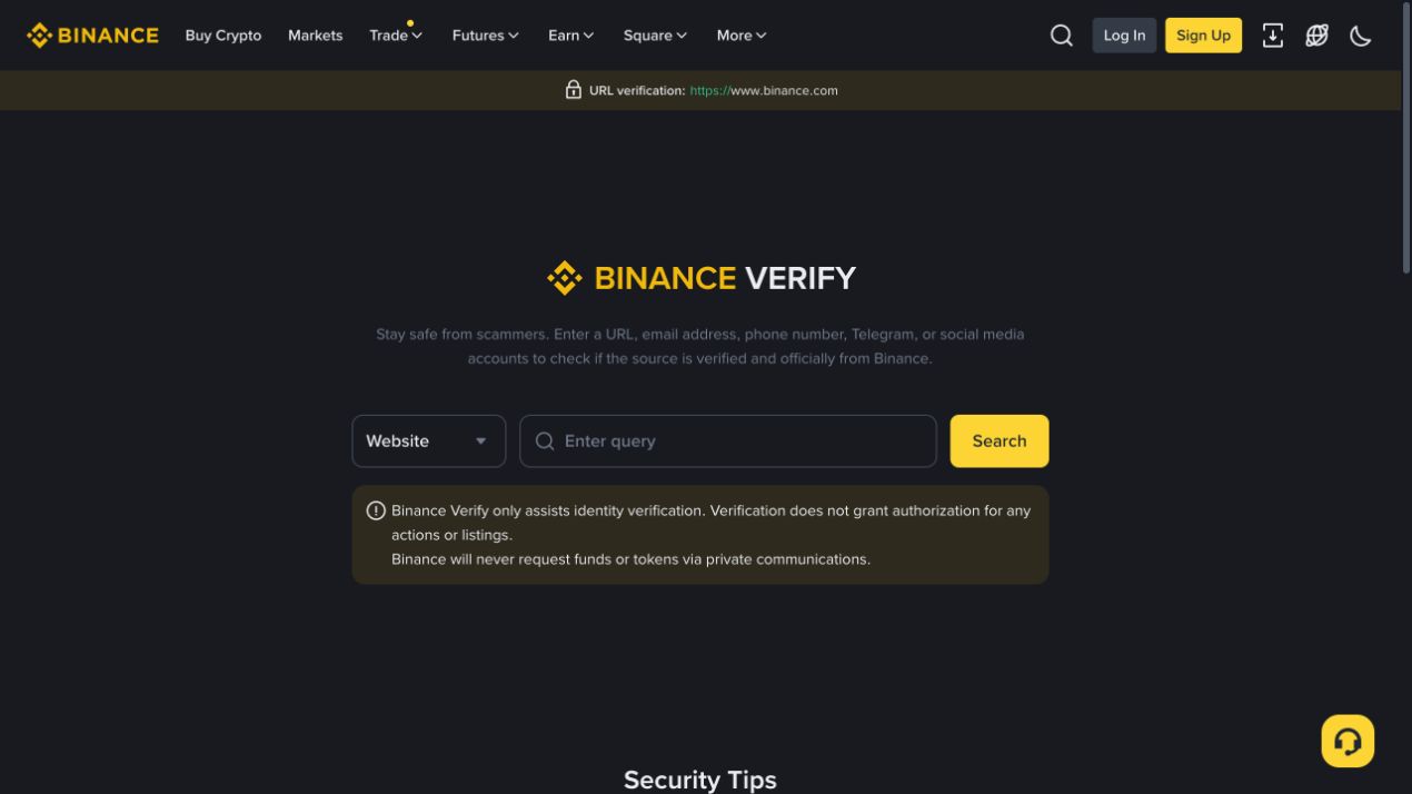 Binance Verify官方网站邮箱与账号核验页面