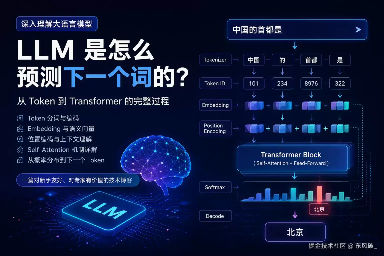 LLM 是如何预测下一个词的 从 Token 到 Transformer 的完整过程