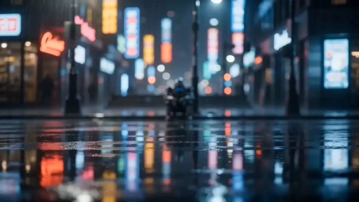 男孩与机器人：雨中霓虹街道