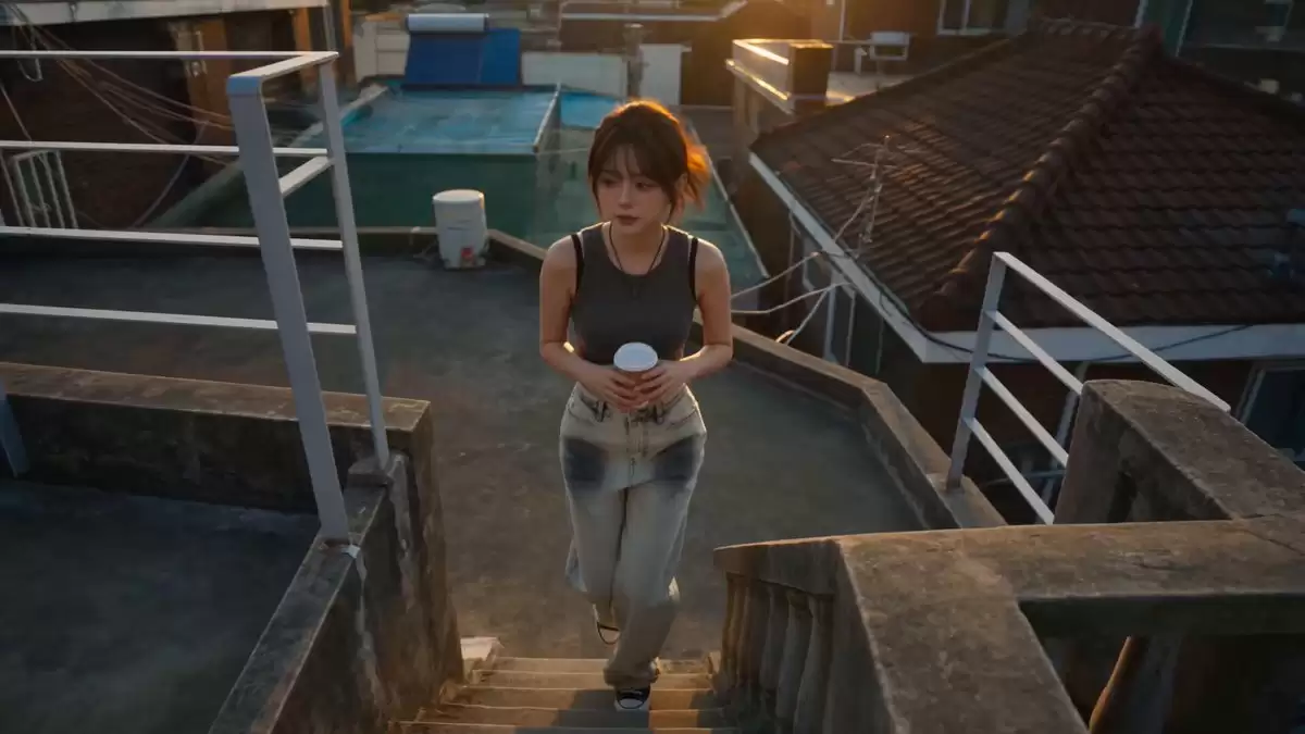 韩国女性屋顶黄昏