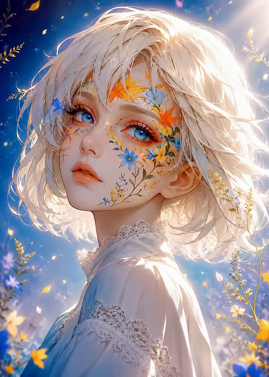 花卉面部动漫彩绘肖像