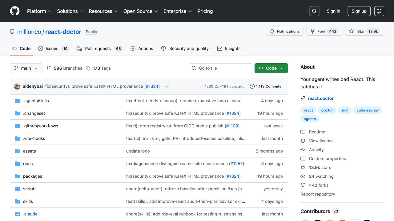 React Doctor 官方 GitHub 仓库