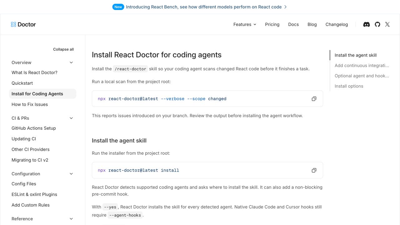 React Doctor 官方编码代理安装说明