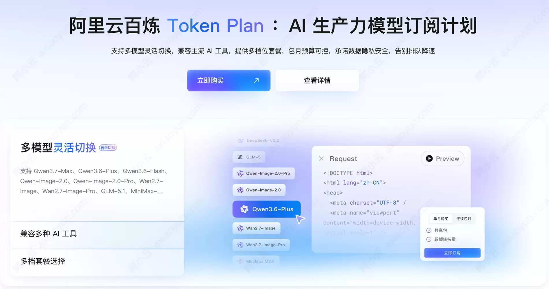 阿里云百炼Token Plan（团队版）按Credits订阅AI模型：费用198元支持华北2（北京）地域