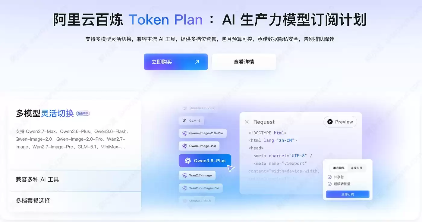 阿里云百炼Token Plan指南：与CodingPlan有什么区别？Credits计费：套餐价格：AI模型及使用限制说明