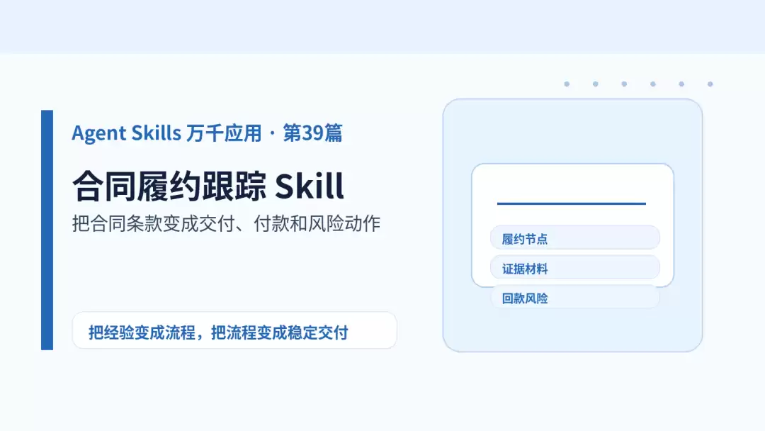 合同履约跟踪 Skill：把合同条款变成交付付款和风险动作