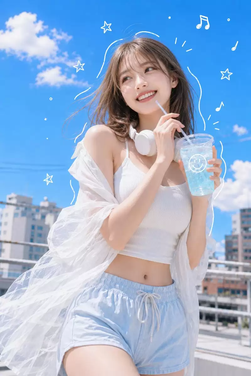 夏日天蓝色弹珠汽水肖像