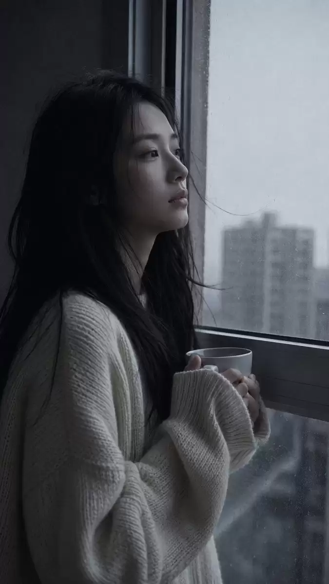 忧郁的拂晓前窗边肖像