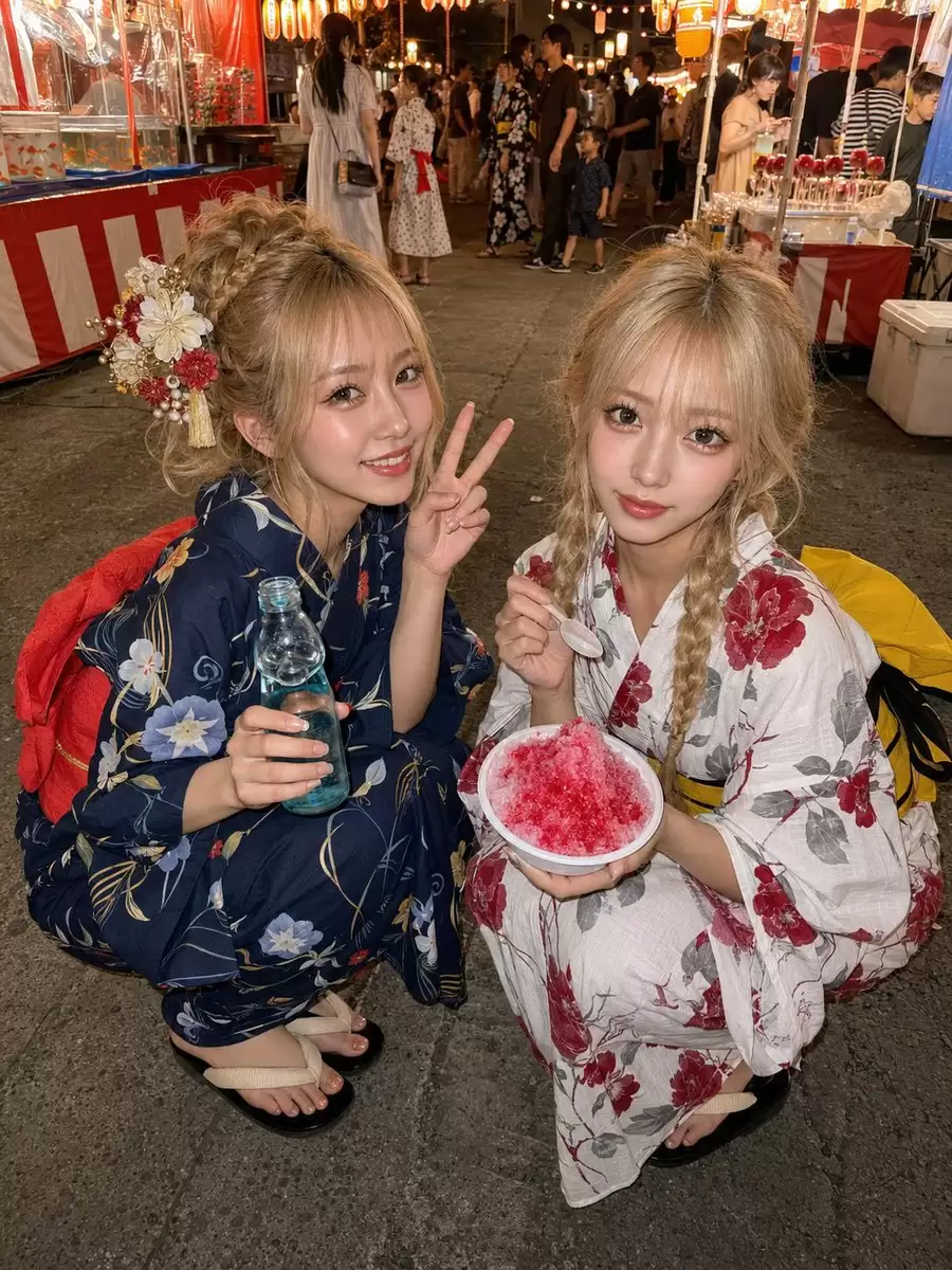 夏日祭典上的金发女孩