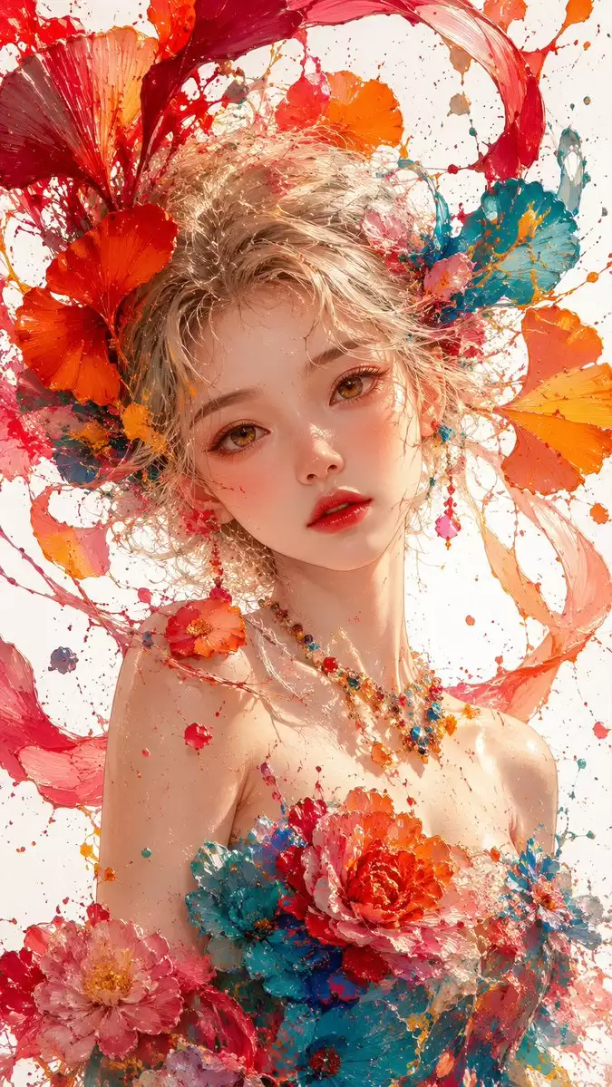 东亚女孩的厚涂油画肖像