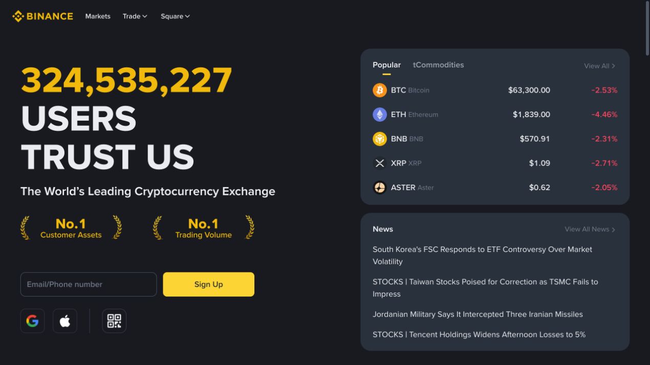 Binance 英文官网首页