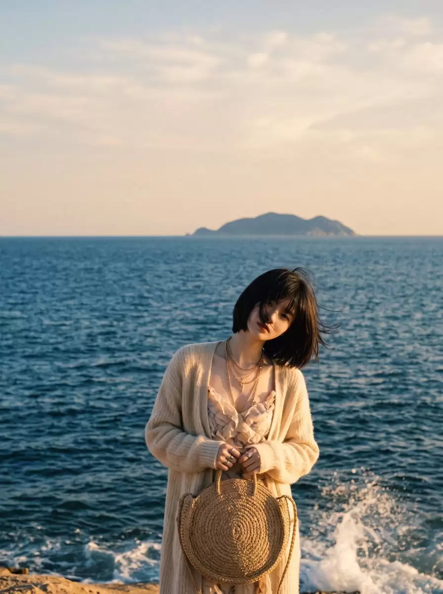 海滨风拂人像
