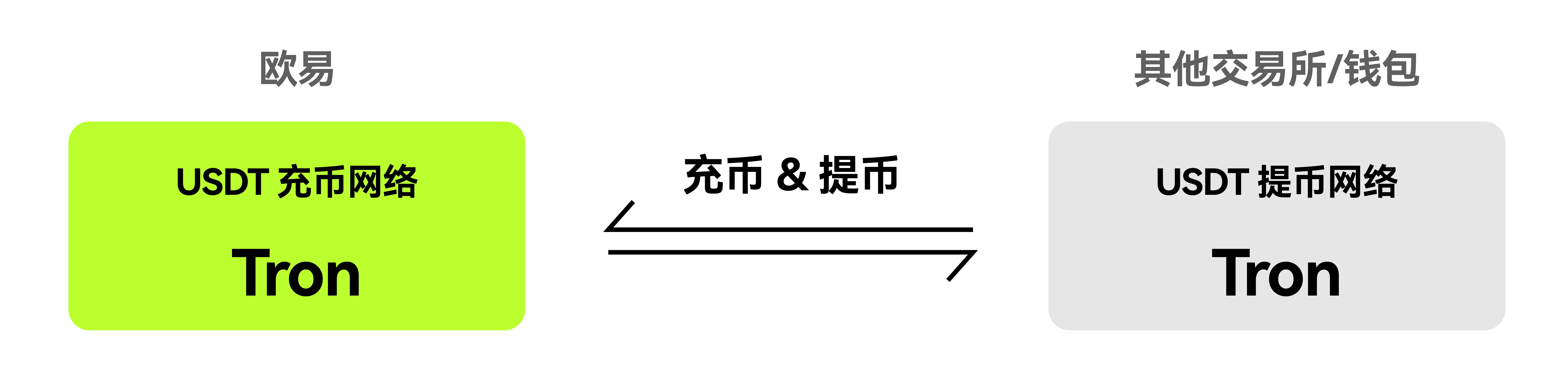 欧易 OKX USDT 充提网络选择示意图