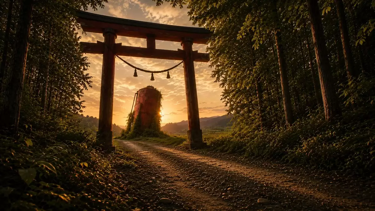 日落鸟居林间小径