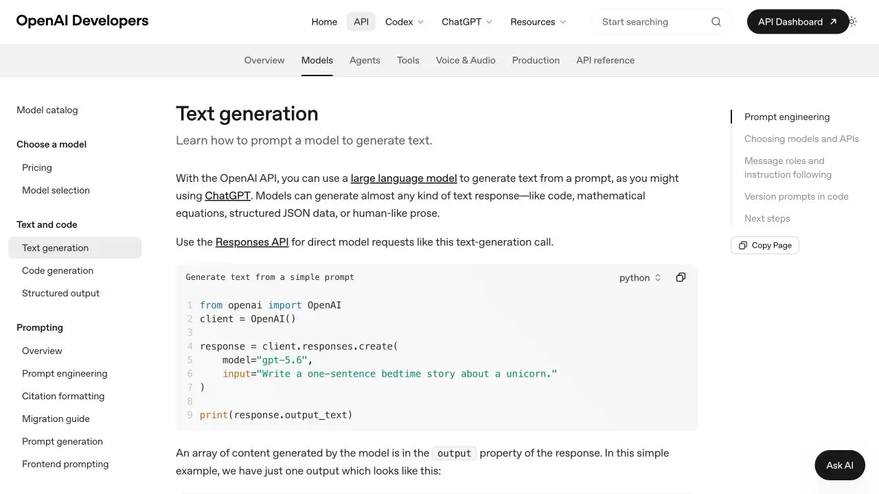 OpenAI Responses API：文本生成入门教程
