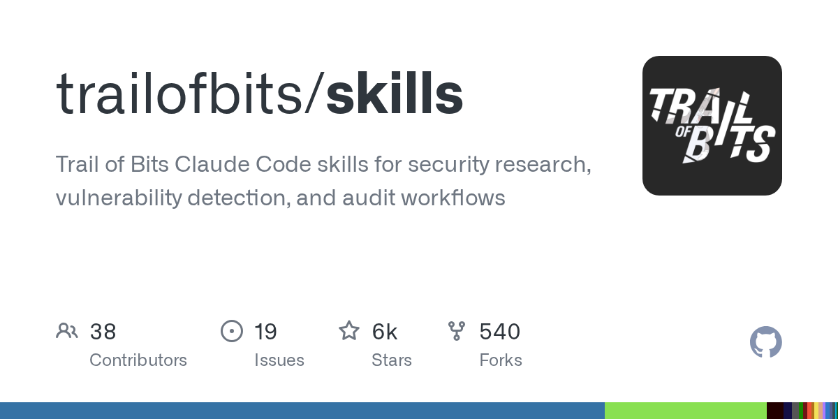 GitHub 生成的 Trail of Bits skills 仓库预览图，显示安全技能项目名称