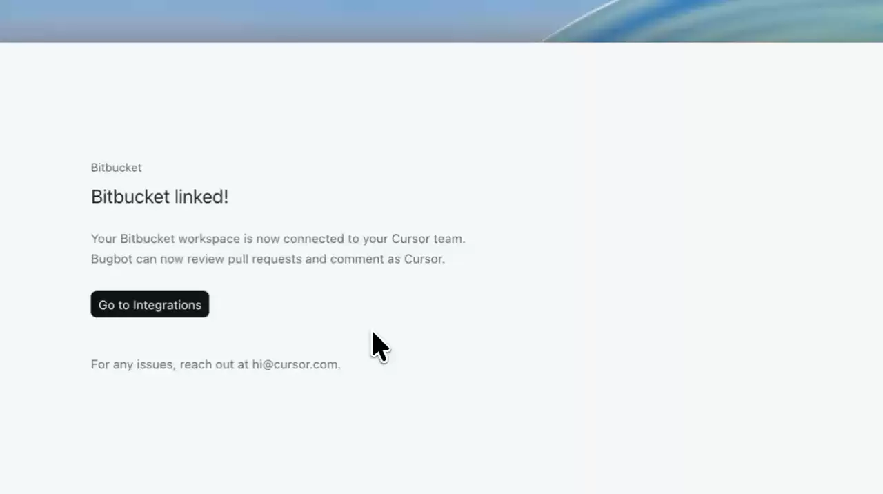 Bitbucket linked 成功页面和 Go to Integrations 按钮