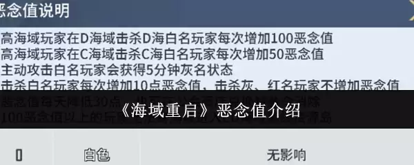《海域重启》恶念值介绍
