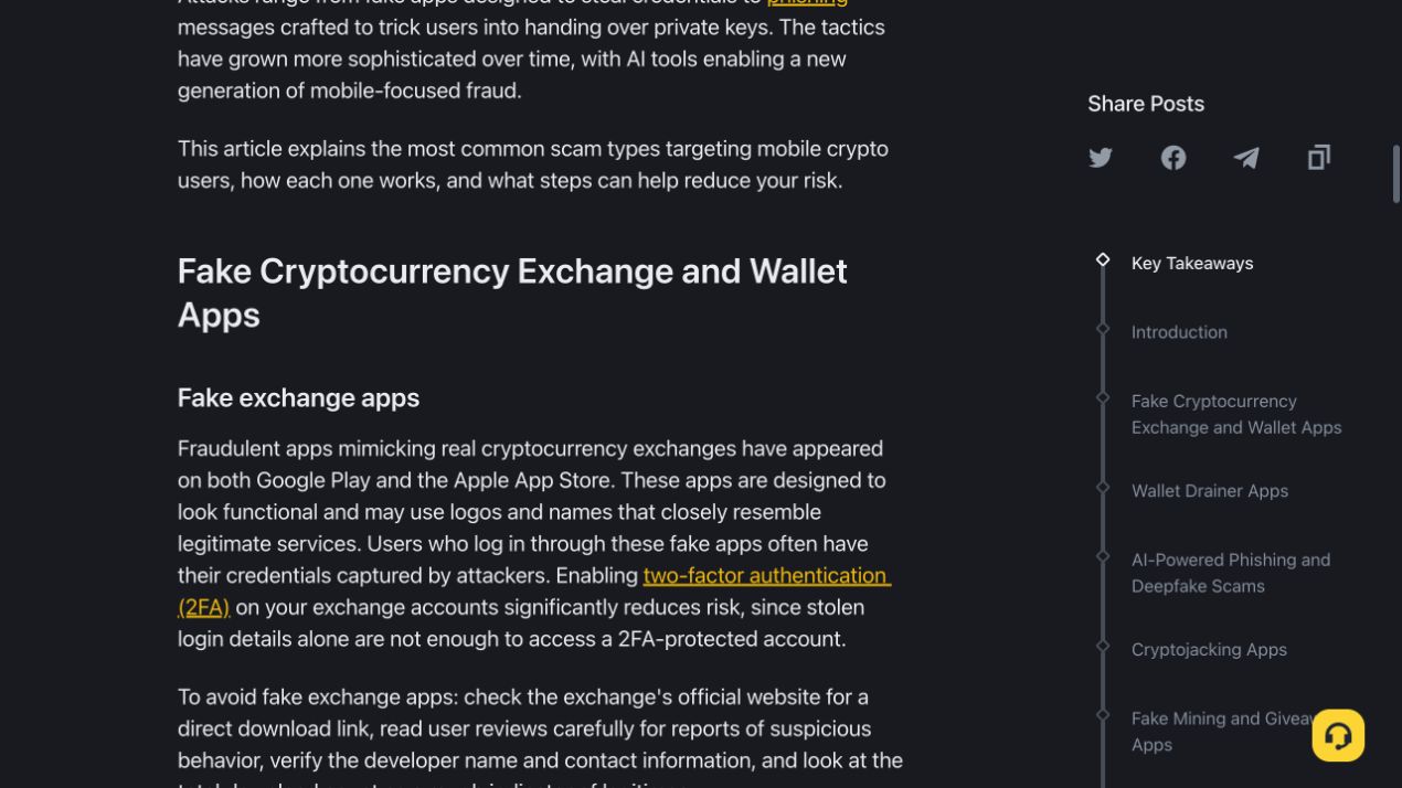 币安学院 Fake exchange apps 段落,说明仿冒交易所应用可能复制名称和 Logo,并建议从官方网站进入下载