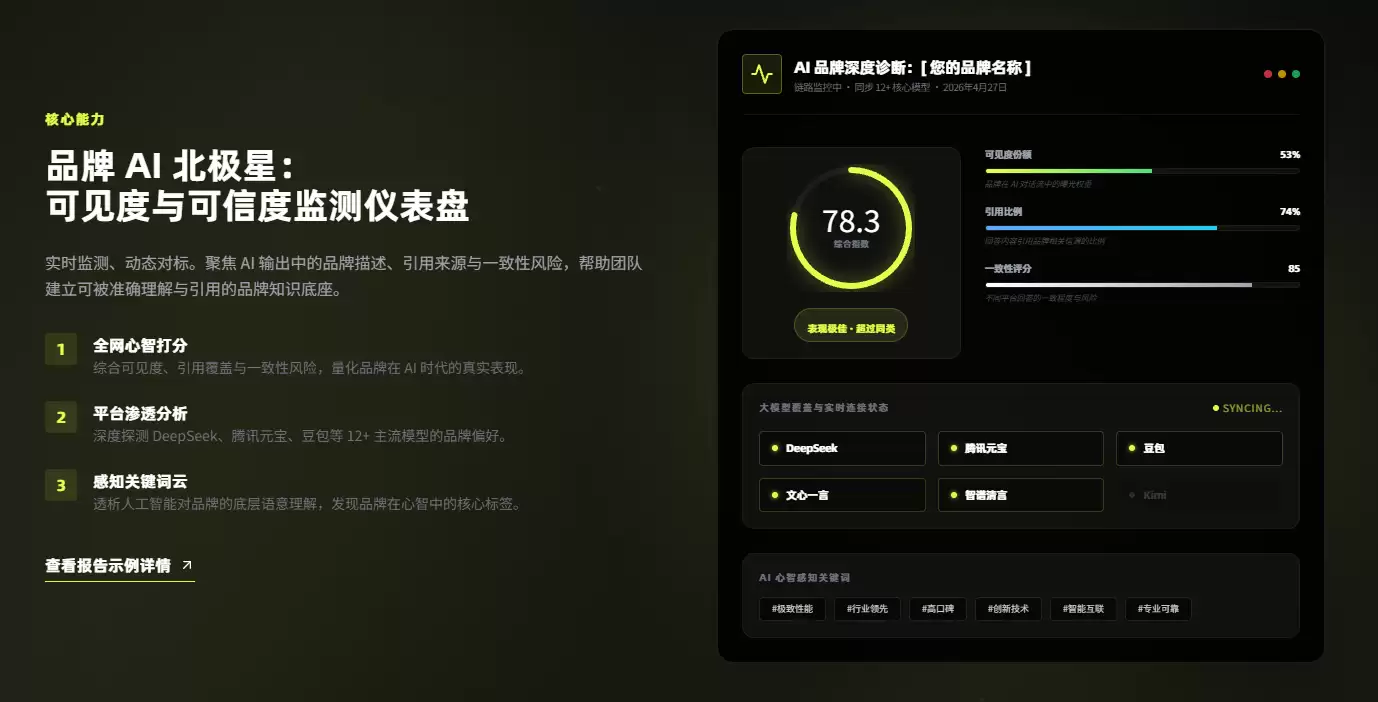 搜极星：一站式闭环GEO监测平台 AI品牌可见度全景分析工具